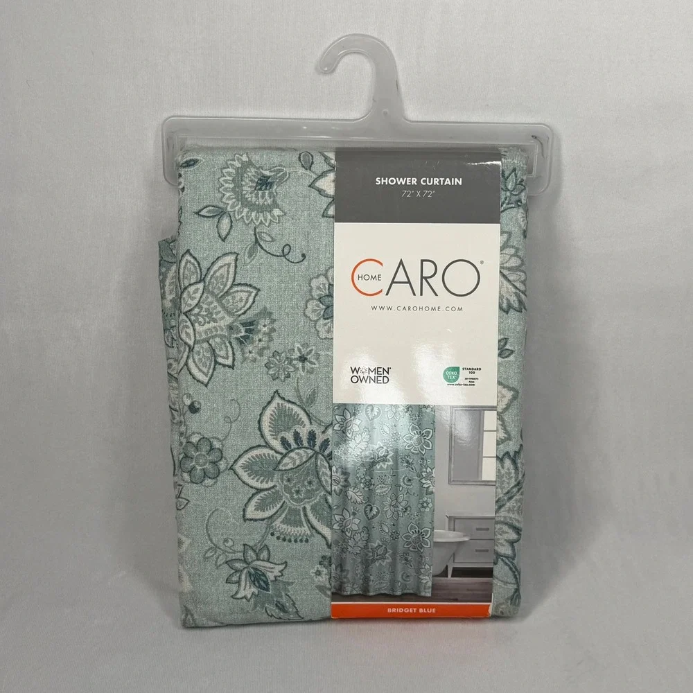 Caro Home Bridget Blue Floral Paisley Shower Curtain 72x72 Cotton Blend Teal New